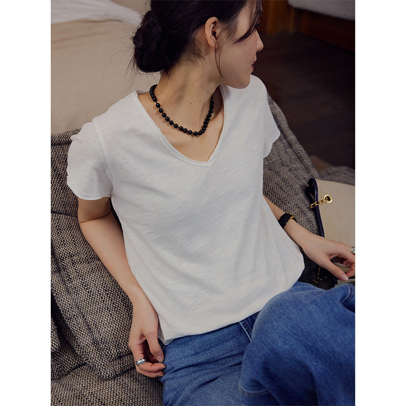 Lazy and relaxed bamboo joint texture soft waxy skin-friendly short-sleeved T-shirt