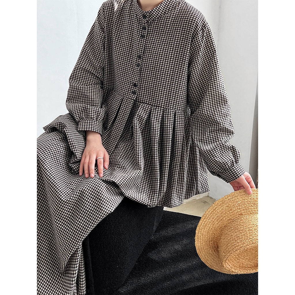 Vintage age-reducing plaid doll shirt top + bud skirt two-piece spring suit