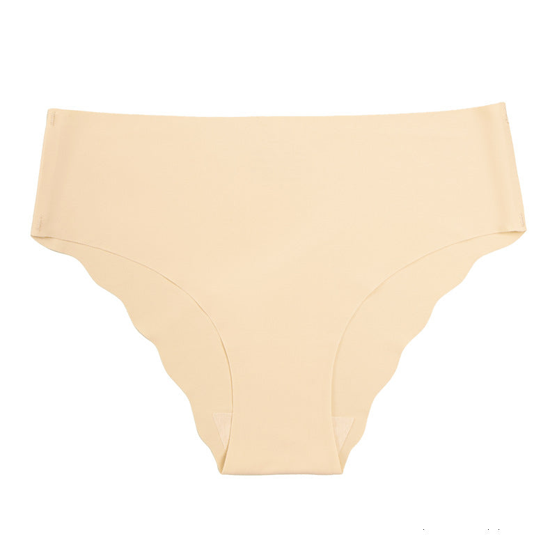Large size seamless wavy edge panties women's soft breathable cotton women's ice silk briefs