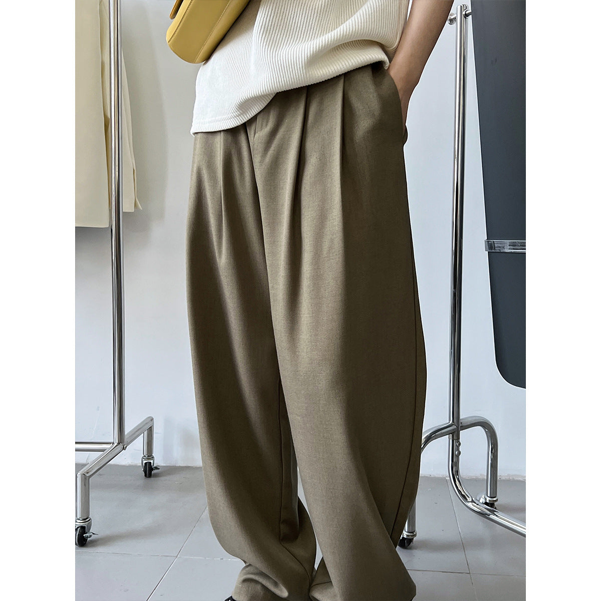 Linen silhouette high-waisted suit pants spring and autumn thin simple and loose casual straight floor-mopping trousers