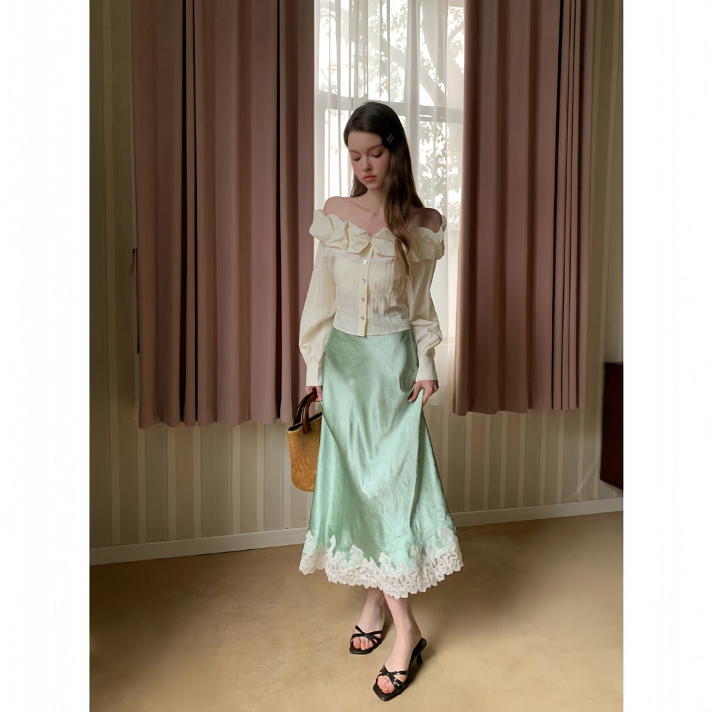Temperament silky satin skirt