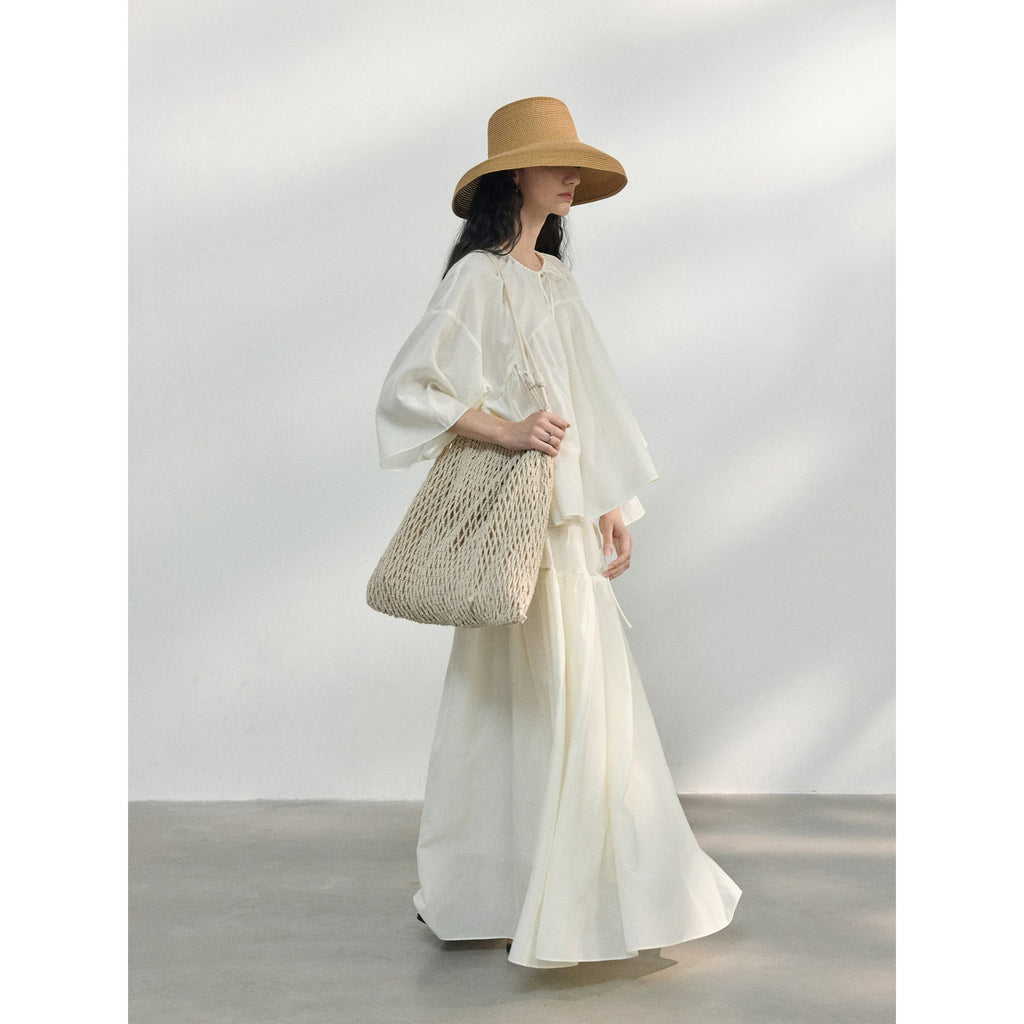Summer new tencel cotton shrink pleated light skin-friendly large silhouette A-shaped umbrella skirt
