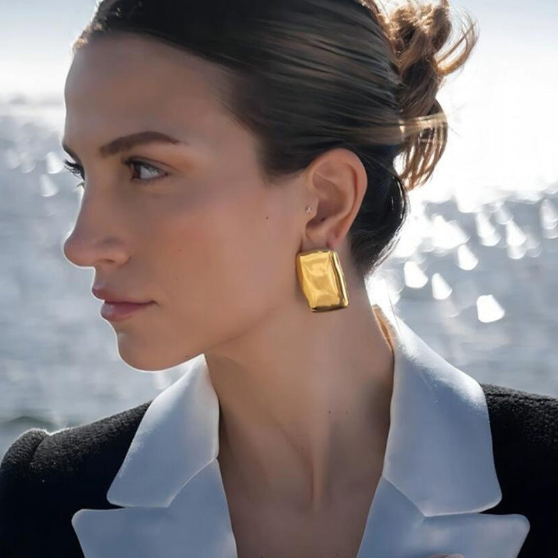 Exaggerated copper gold-plated earrings women's fashion explosion geometric square gold earrings jewelry
