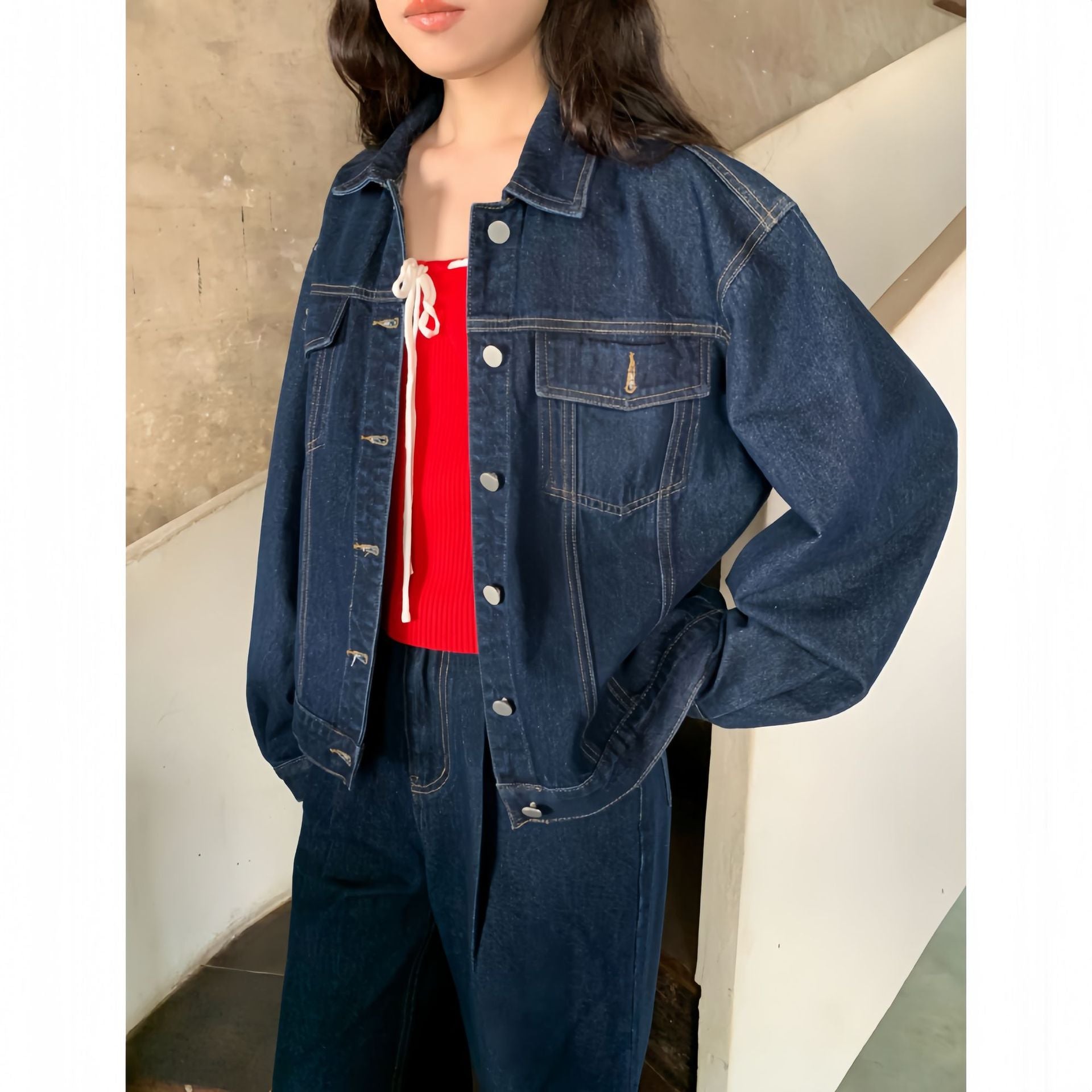Single-breasted temperament denim jacket