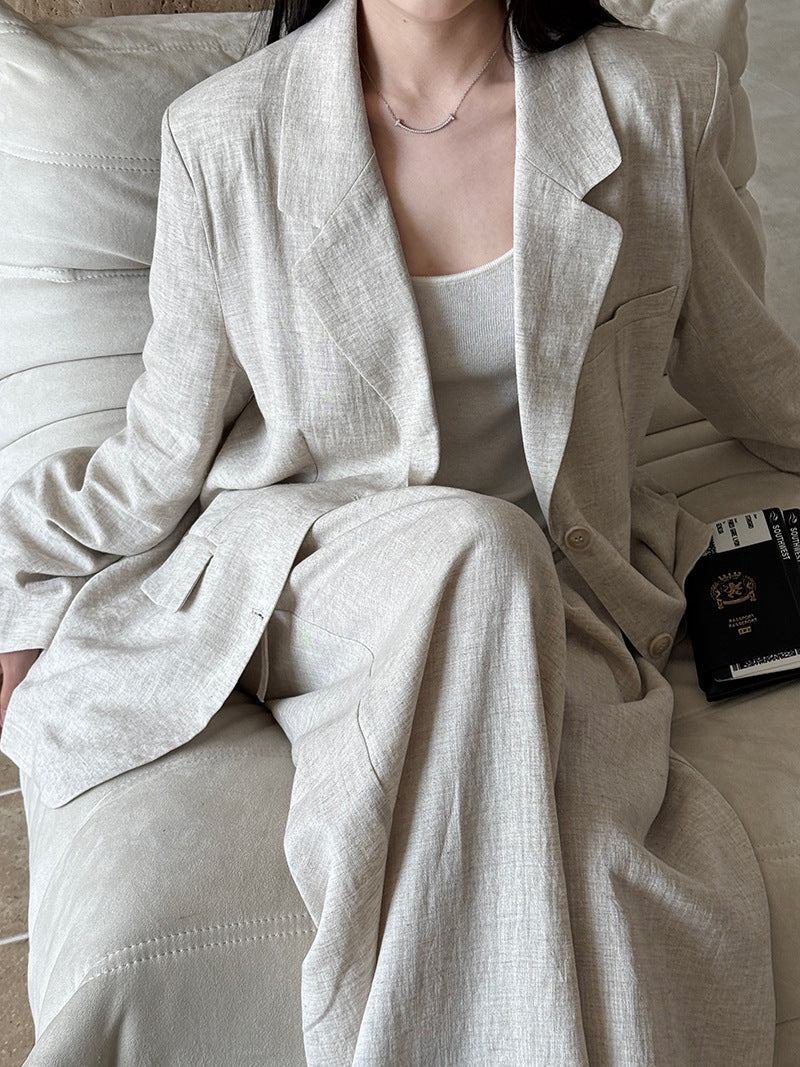 High-end wear with Tencel linen blazer women's autumn cotton and linen small suit + pants suit