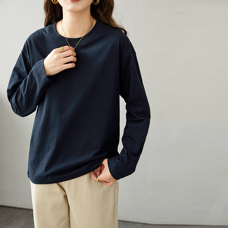Pure Cotton Long Sleeve T-Shirt Women Round Neck Base Layer Casual Top