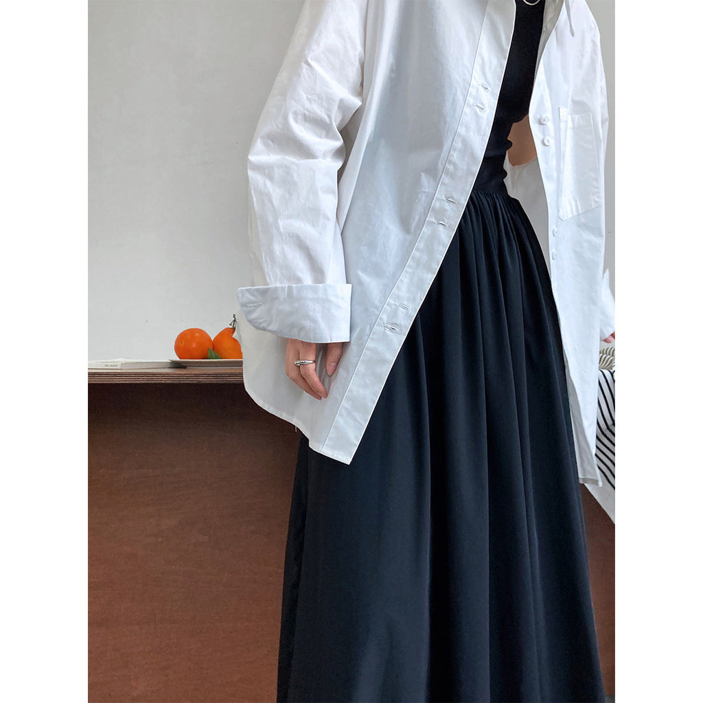 Autumn French casual simple solid color shirt women's lazy loose silhouette design sense stacked shirt