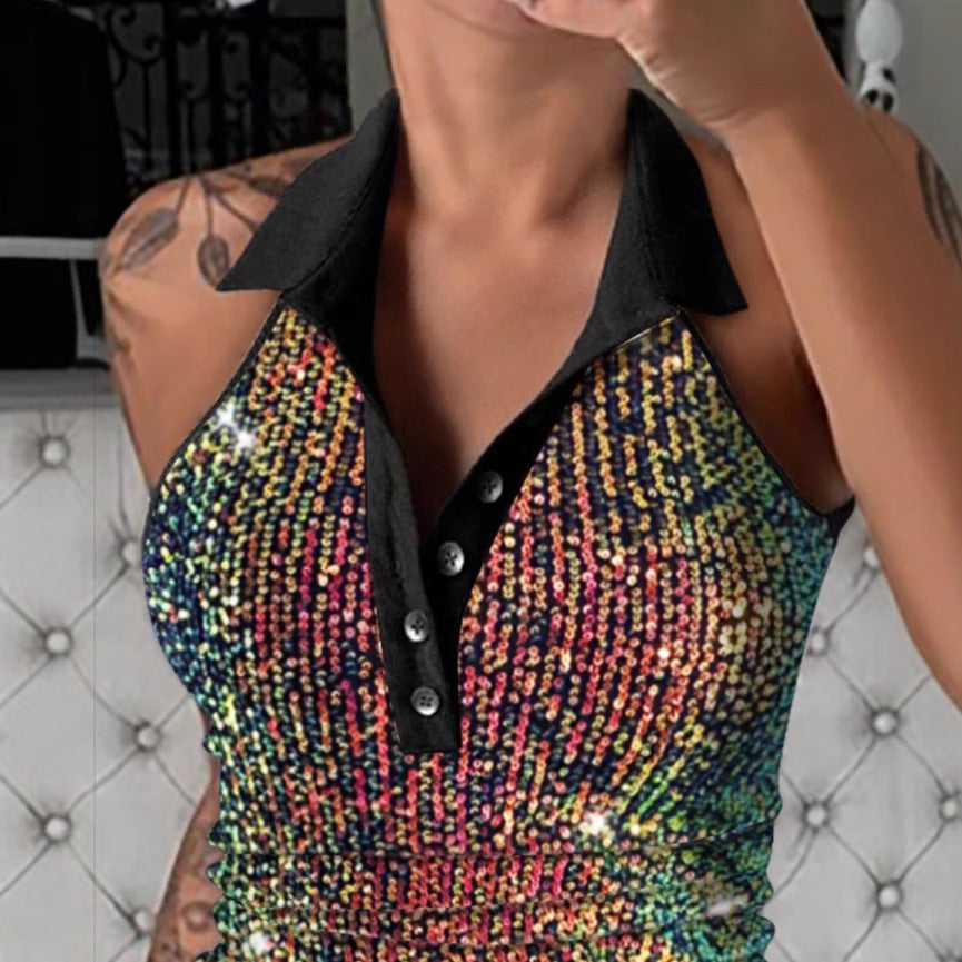 Sequin Sleeveless Vest Top