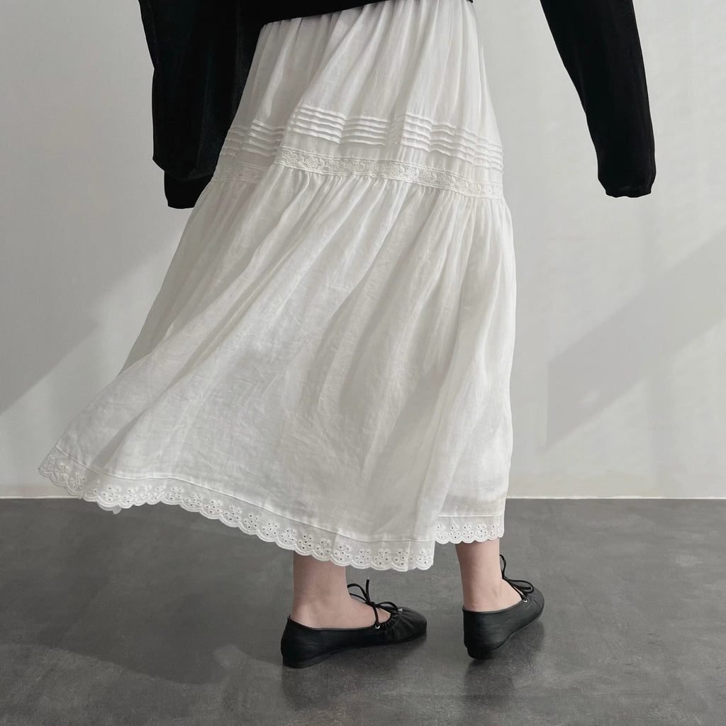 Natural wash ramie high waist medium and long thin A-shaped skirt