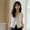 French apricot lace v-neck vest
