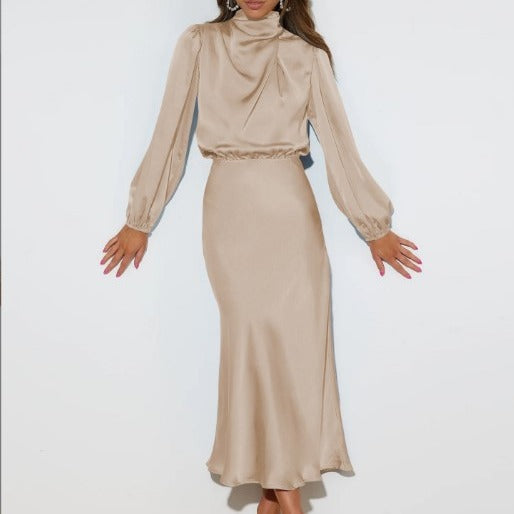 Satin Long Sleeve Maxi Dress