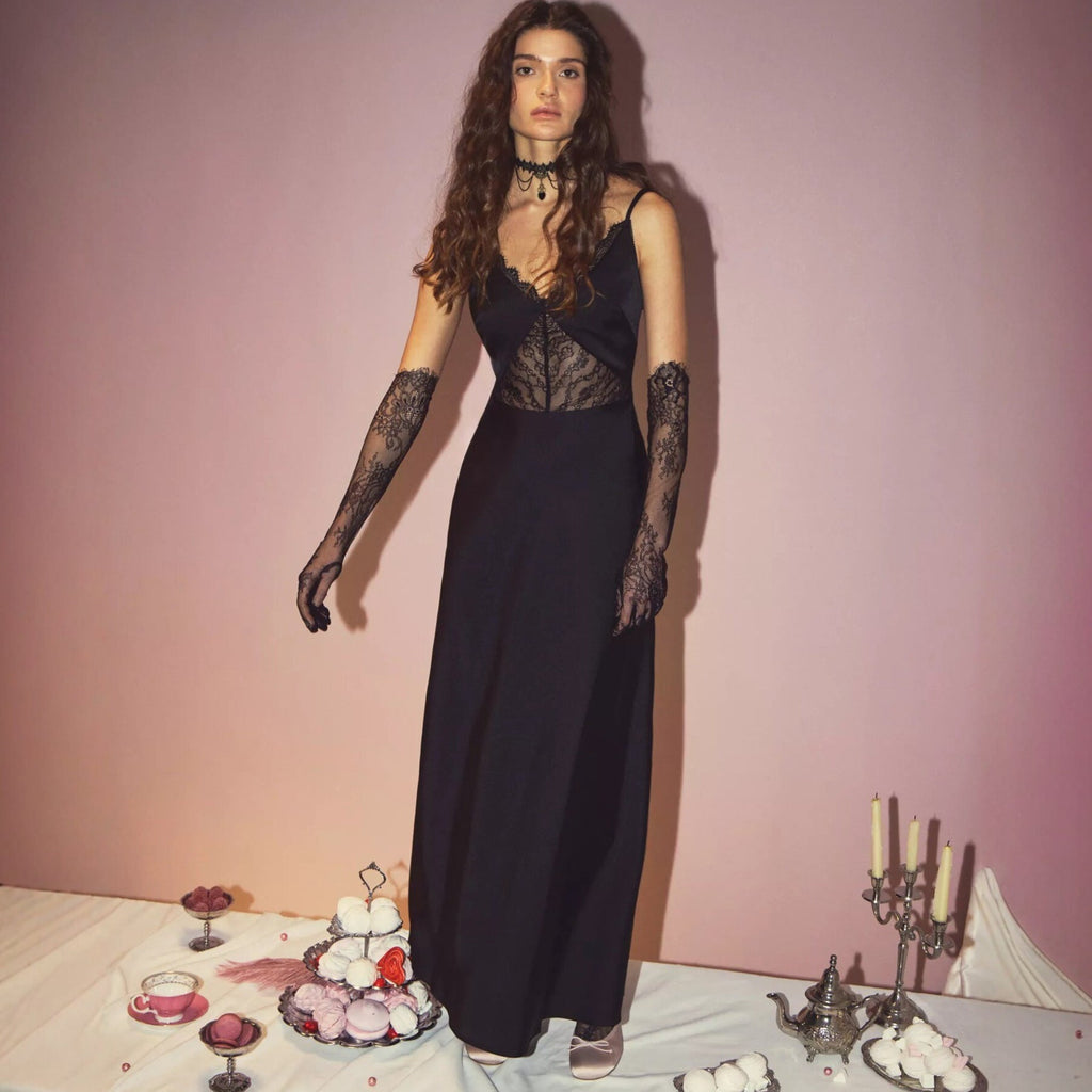 Sexy bud splicing suspender dress high-end slim temperament long skirt