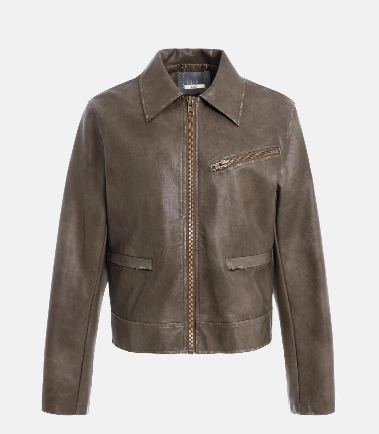 Spice girl American retro style slim leather jacket temperament niche lapel jacket