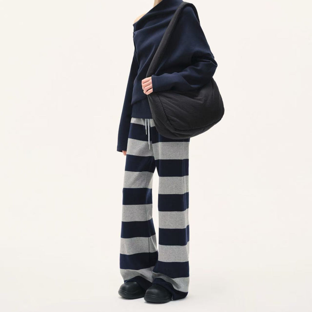Design Sense Double Waist Wide Striped Skin Sense Modal Casual Drawstring Pants