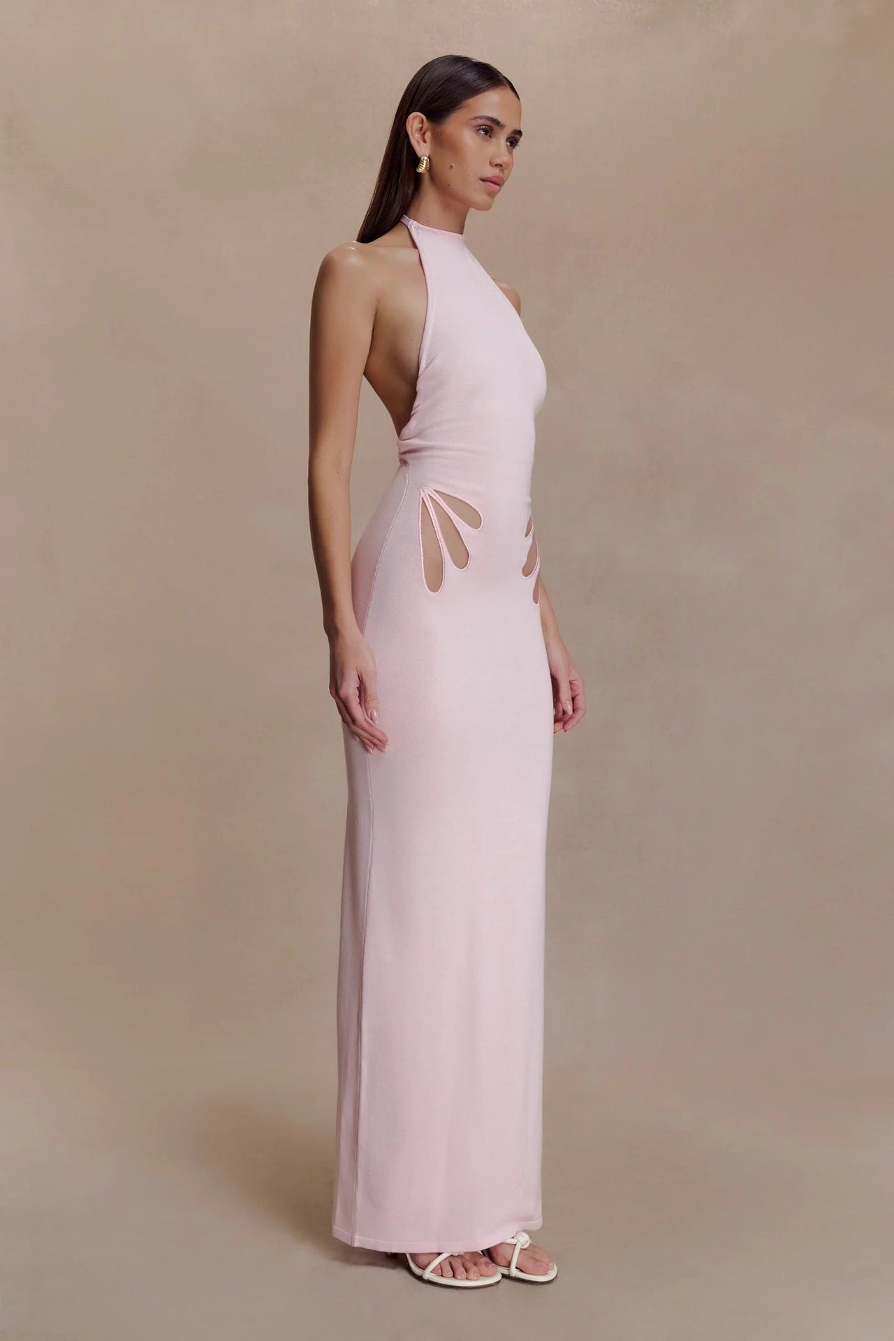 Sexy slim-fit hollowed-out neck-hanging knitted hip-wrapped skirt backless vacation dress