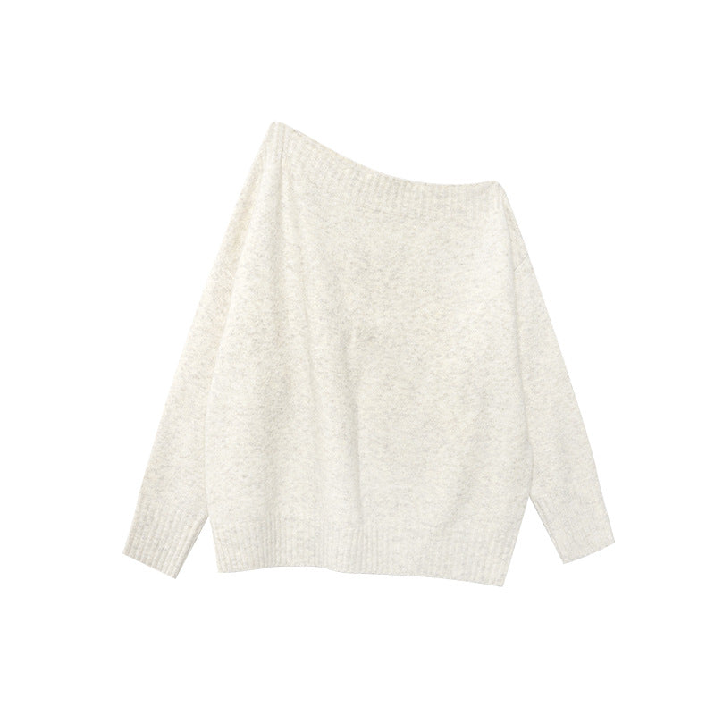 Casual lazy macaron-colored slanted shoulder sweater
