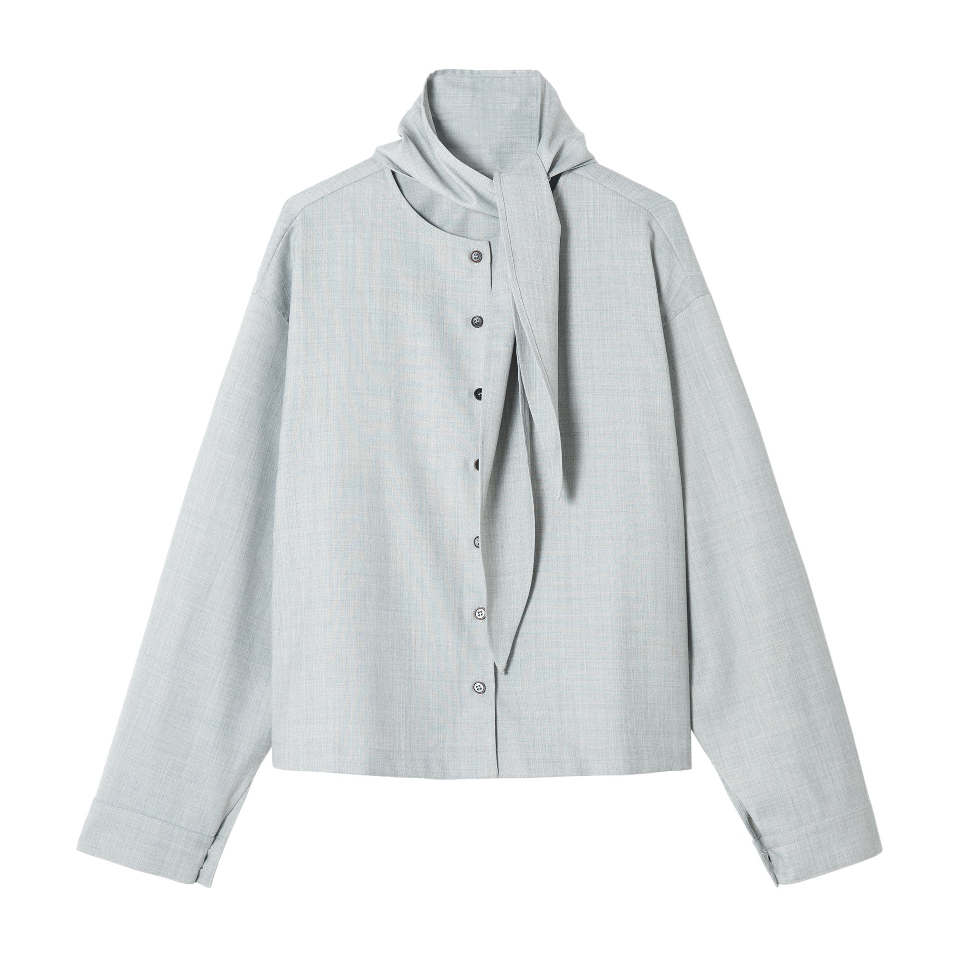 Spring streamer collar wool worsted lace-up front and rear two wear versatile shirts