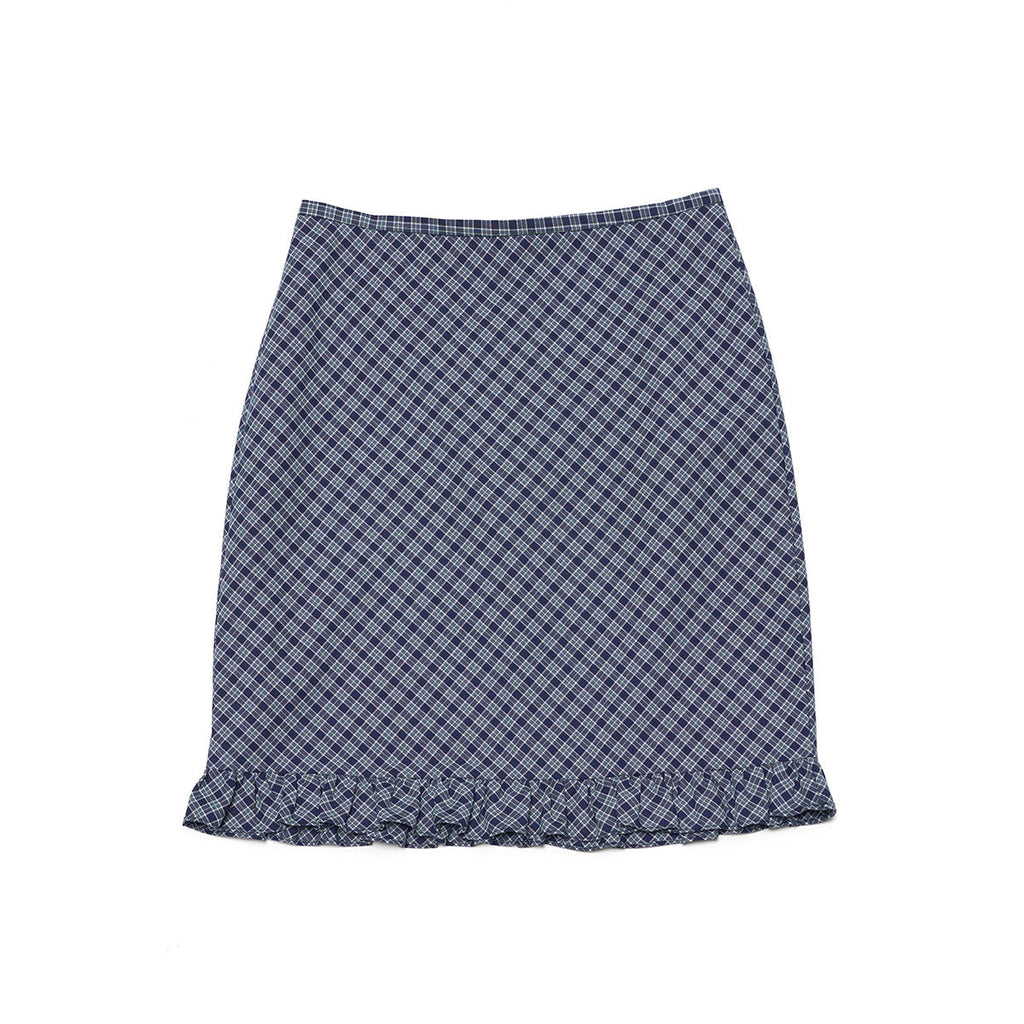 Autumn new casual high-waisted retro plaid ruffle edge relaxed five-point skirt