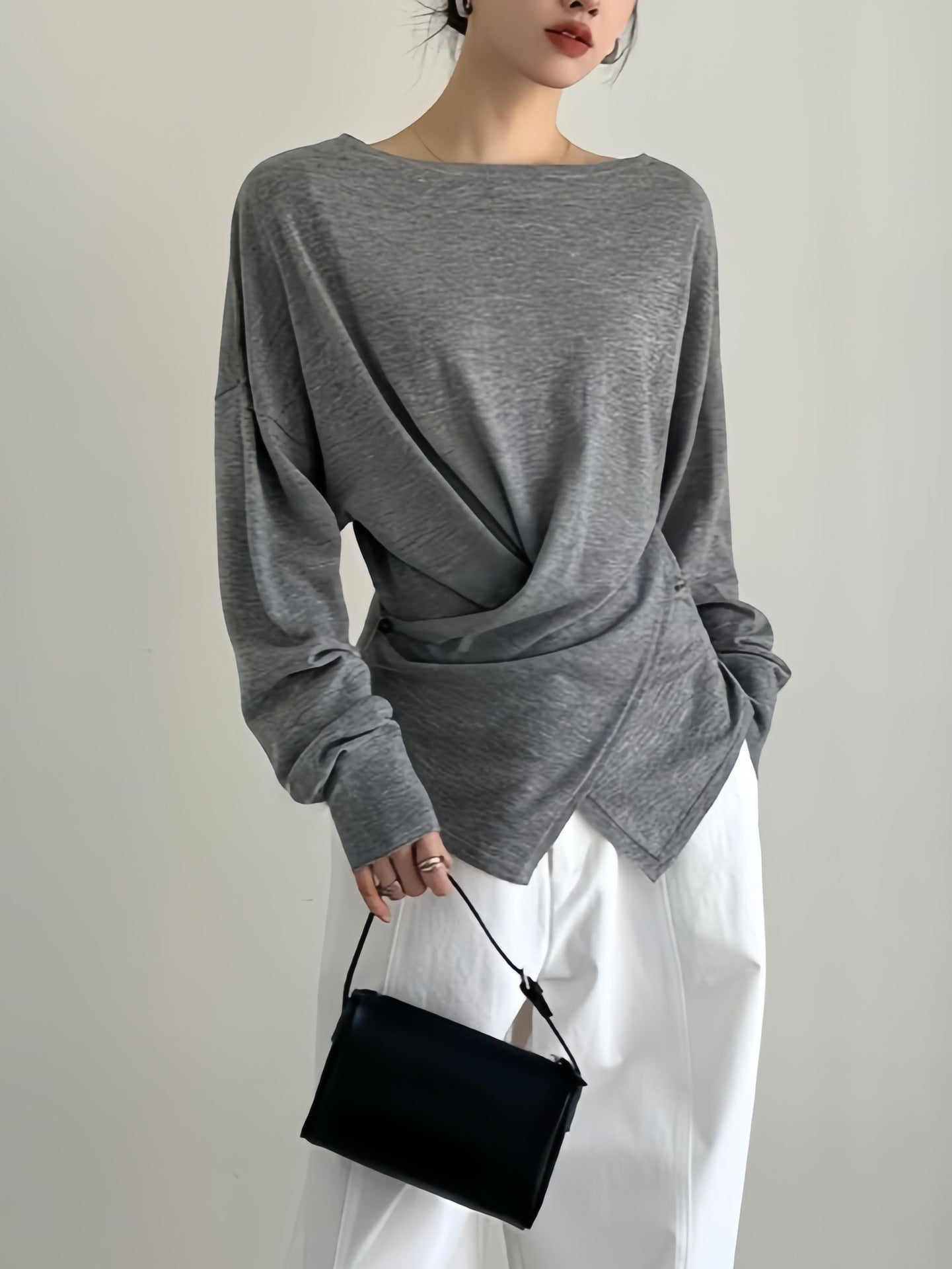 Cross waist inside and outside, bottomed wool knitted sweater top women