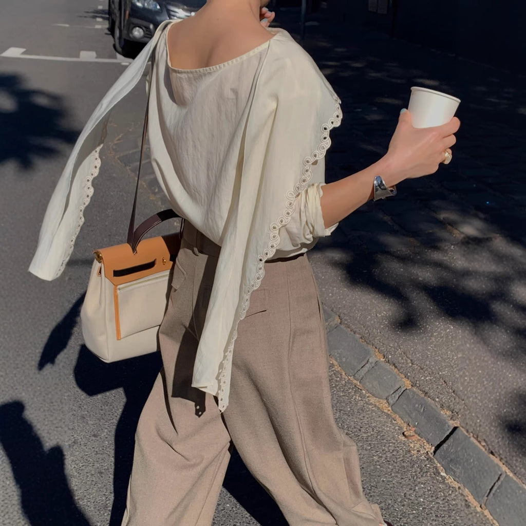 Early spring French fashion niche temperament hollow streamer high-end shirt