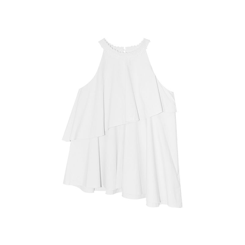 A beautiful halterneck shirt with ruffled edges and sleeveless tops