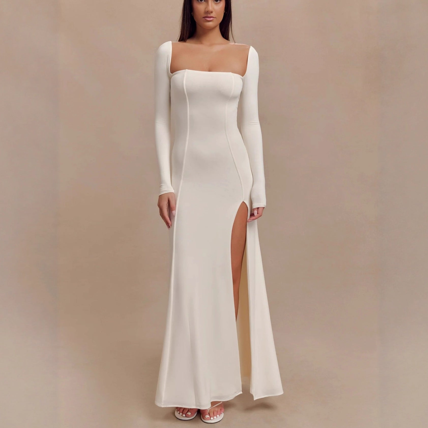Stylish sexy long-sleeved tube top split skirt slim-fitting Spice Girl dress