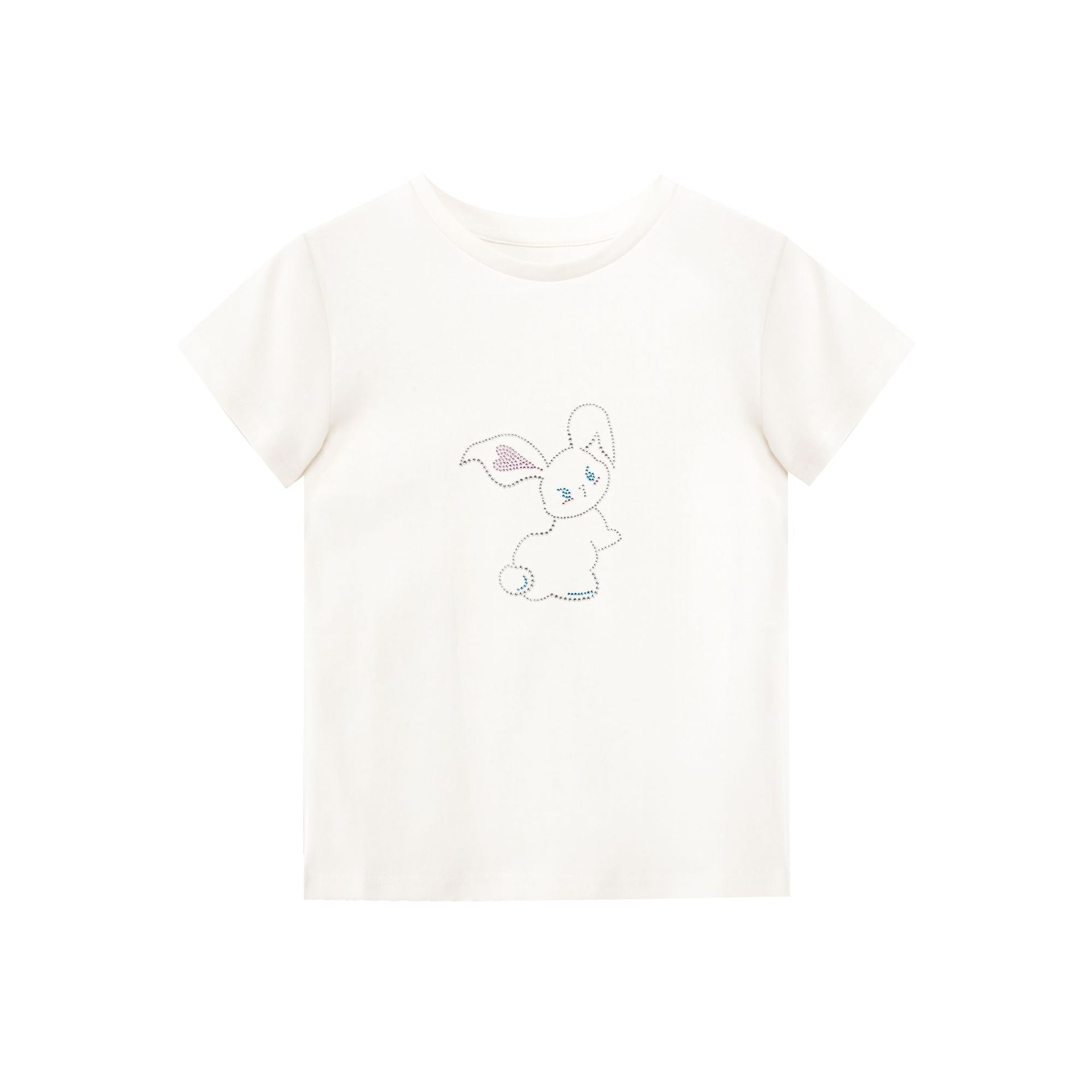 Early spring girl sweet and cute thin beaded round neck short-sleeved T-shirt