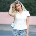 Fashion lapel short-sleeved blazer slim-fitting solid color short jacket