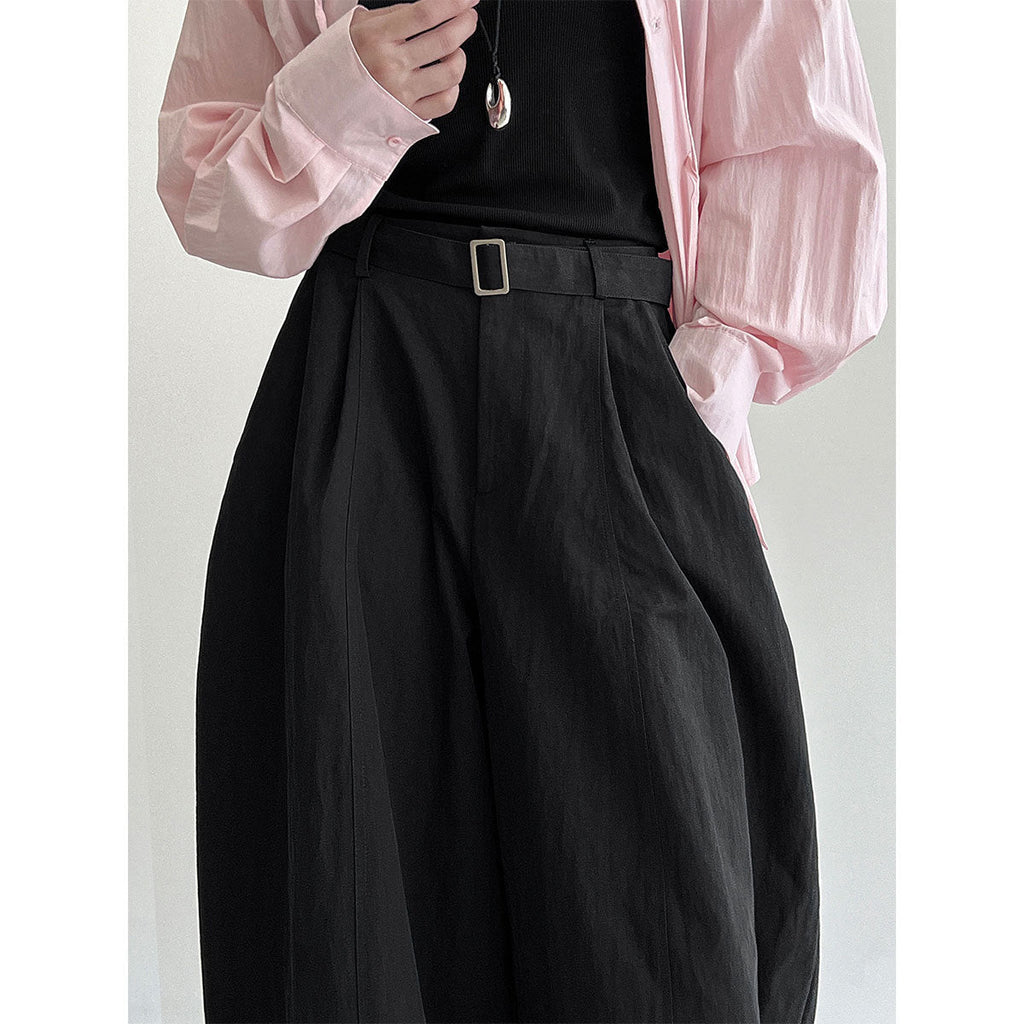 Three-dimensional pleated volume and texture wide-leg straight-leg pants women's autumn new versatile strap trousers