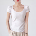 Round Neck Short Sleeve T-Shirt Women Slim Fit Cotton Base Layer Top