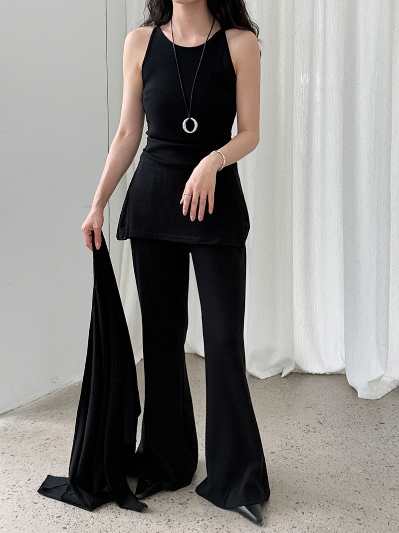 cape shawl + waist sling vest + high waist flared pants women's 25 autumn new three-piece set