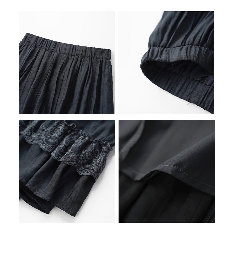 Mori girl atmosphere sweet elastic lace stitching skirt