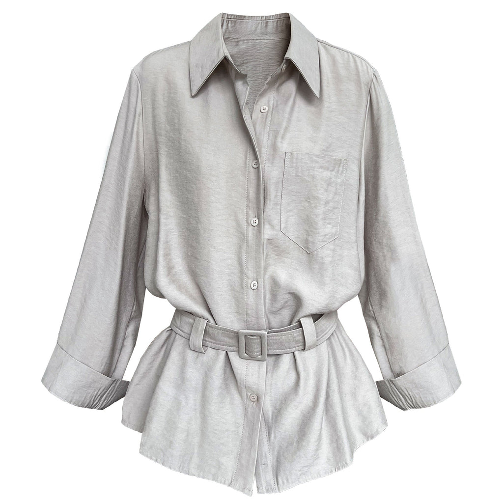 French commuter temperament cardigan with belt women's autumn new drape lazy style top shirt