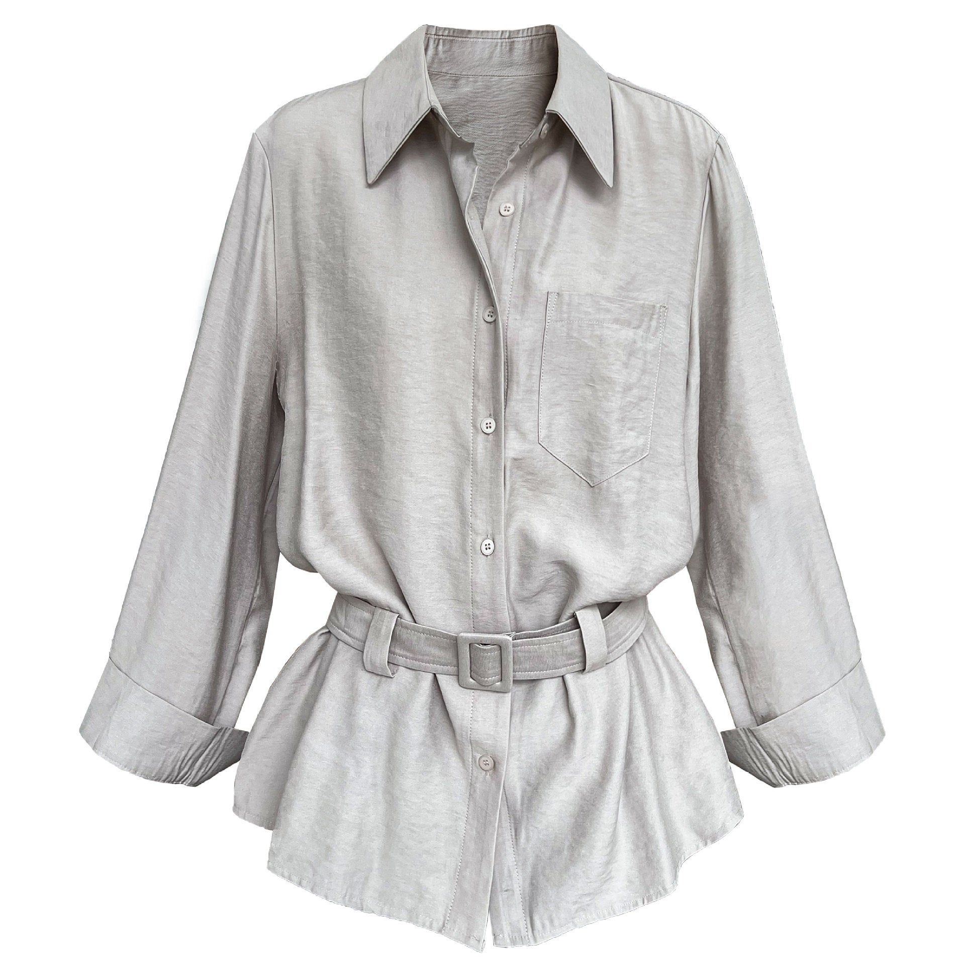 French commuter temperament cardigan with belt women's autumn new drape lazy style top shirt