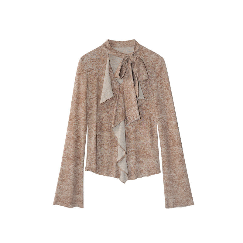 Floral long-sleeved streamer ruffle bottoming shirt