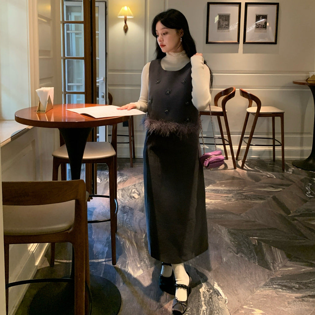Skinny long high-waisted split-ended temperament skirt