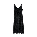 Floral waist-cinching temperament V-neck sleeveless velvet dress