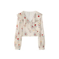 Autumn French brilliant age-reducing short strap floral ruffle edge shirt