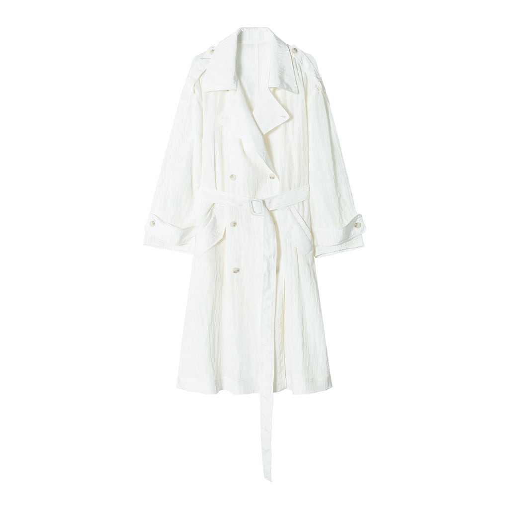 Spring new design double-breasted corner-cut sleeves satin lightweight trench coat