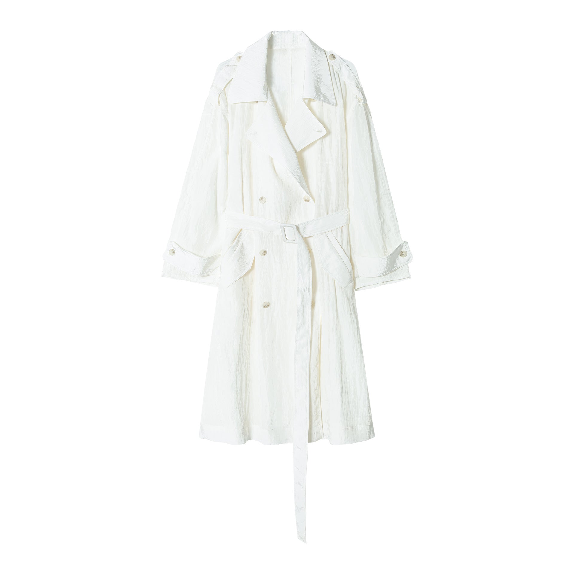 Spring new design double-breasted corner-cut sleeves satin lightweight trench coat