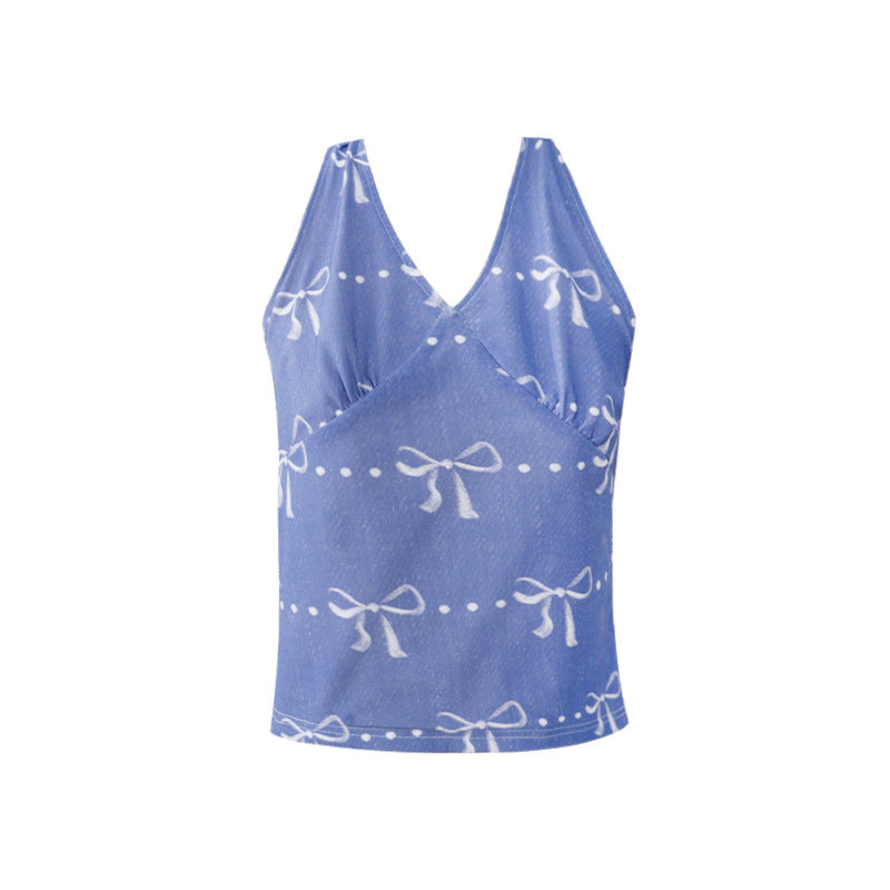 Spice Girl Slim Fit Bow Printed Neck Vest Women's Suspender