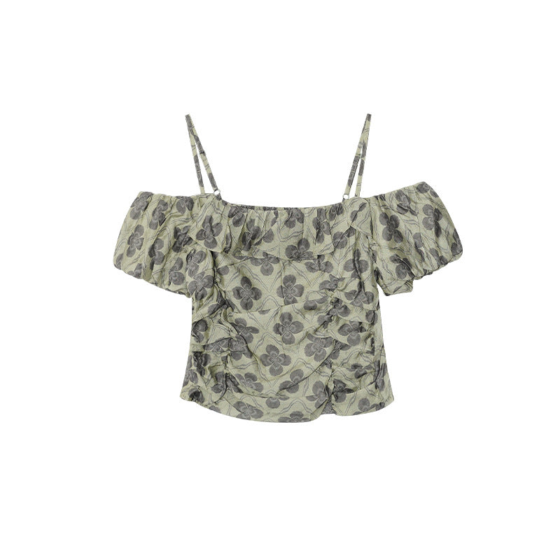 Short one-word shoulder floral suspender top