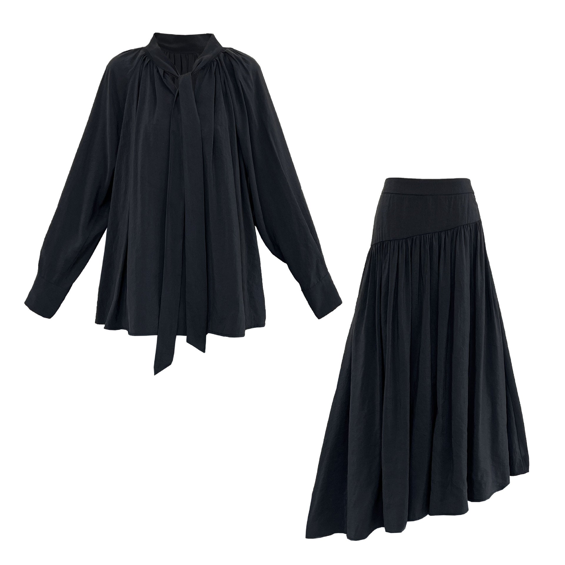 Korean temperament design sense streamer long-sleeved shirt + skirt women's autumn new lazy sense suit