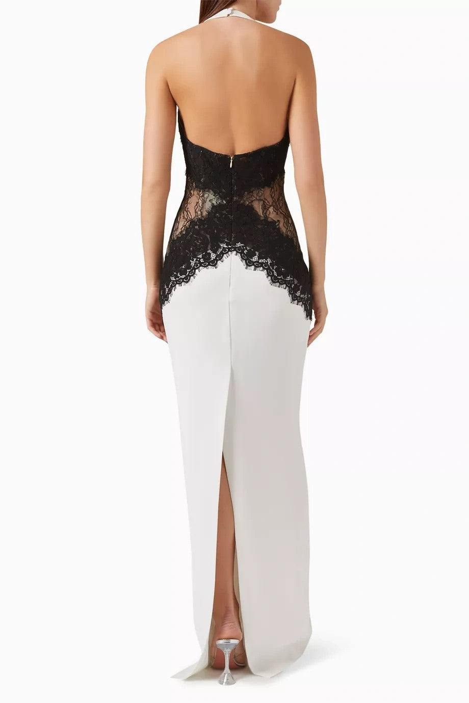 New fashionable and sexy neck splicing long dress backless socialite slim lace dress