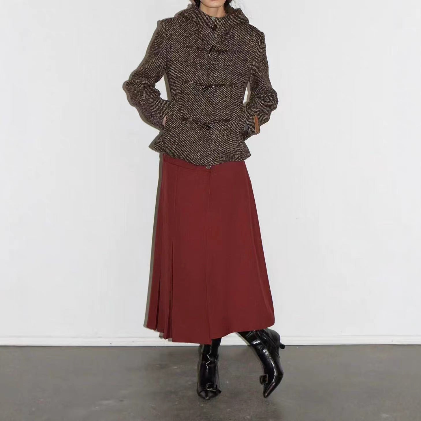 2026 retro twill wool removable fur collar slim and thin woolen jacket women's short waist woolen goods autumn and winter