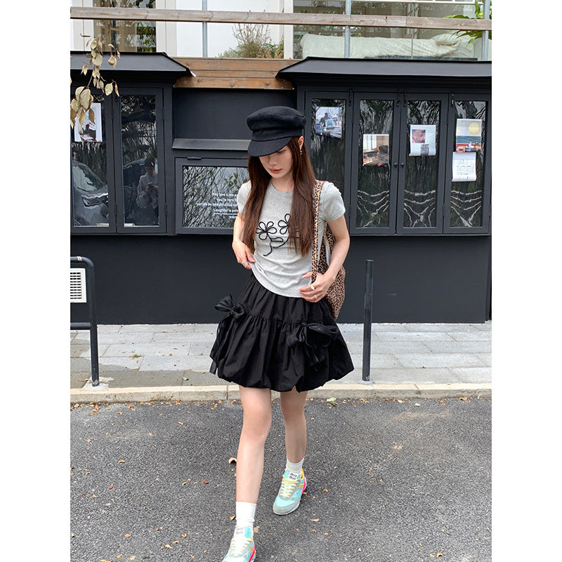 Sweet age-reducing slim-fitting and thin shoulder short-sleeved T-shirt