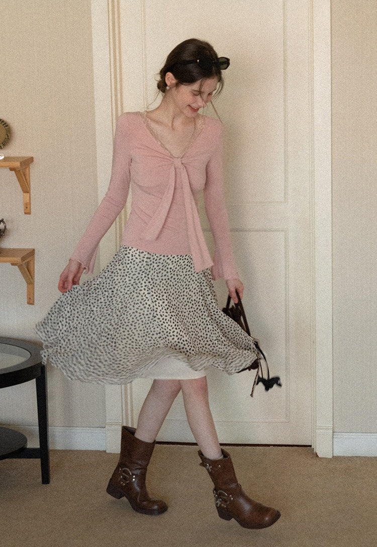 French ruffle leaf drape elegant polka dot skirt