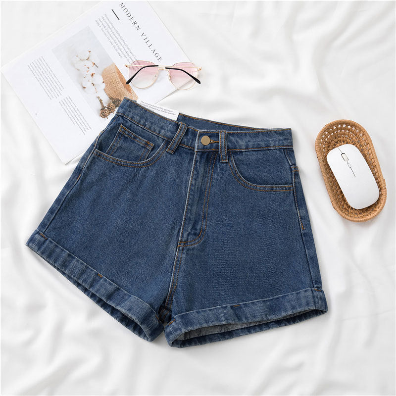 High Waist Denim Shorts Women Wide Leg Straight Fit Cropped Pants