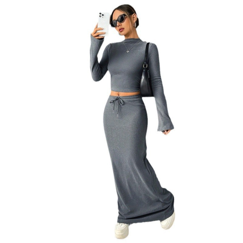 Solid Color Long Sleeve Top & Trousers Set