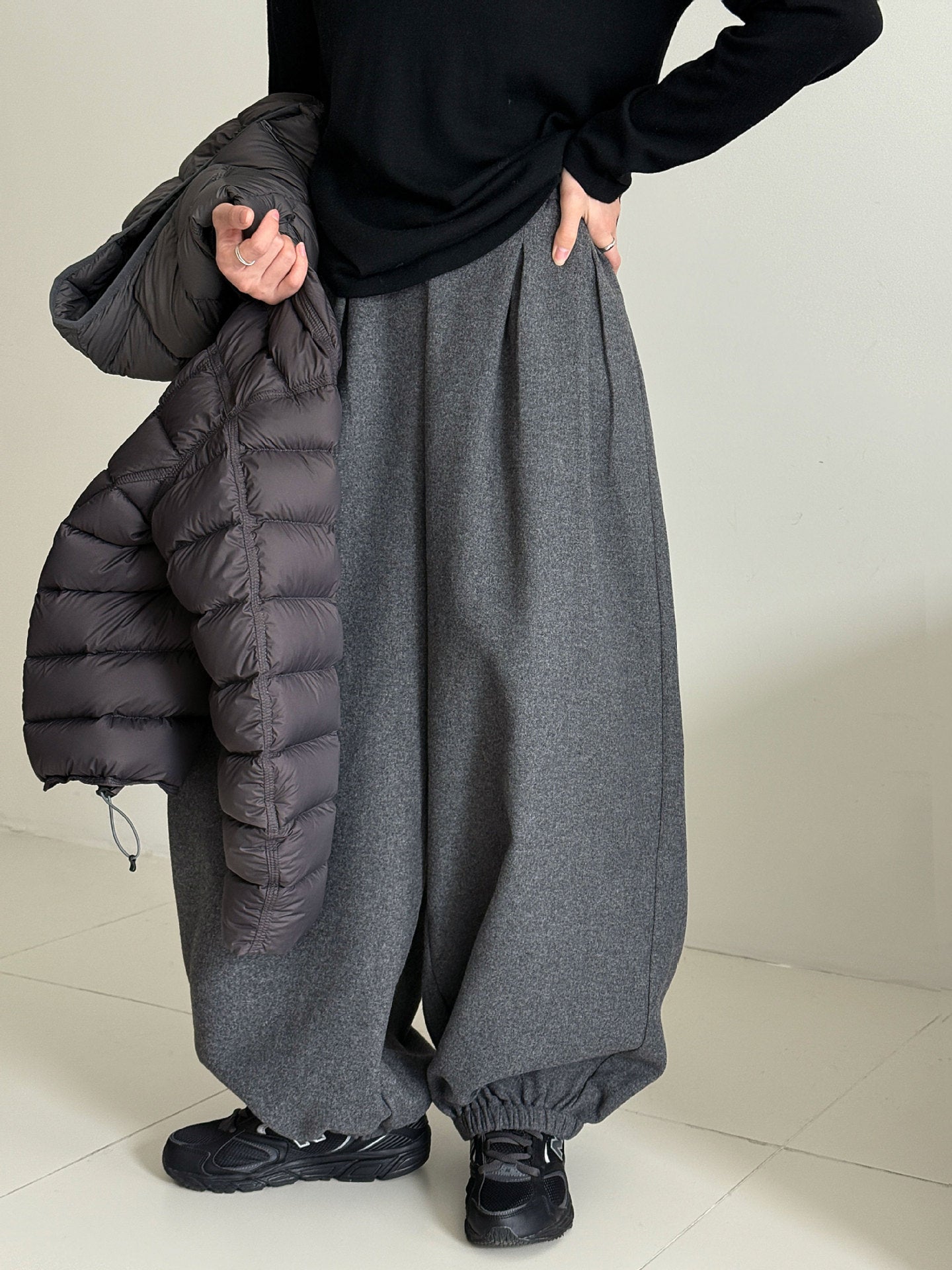 Korean retro wool leggings women's winter new polished warm lazy casual pants
